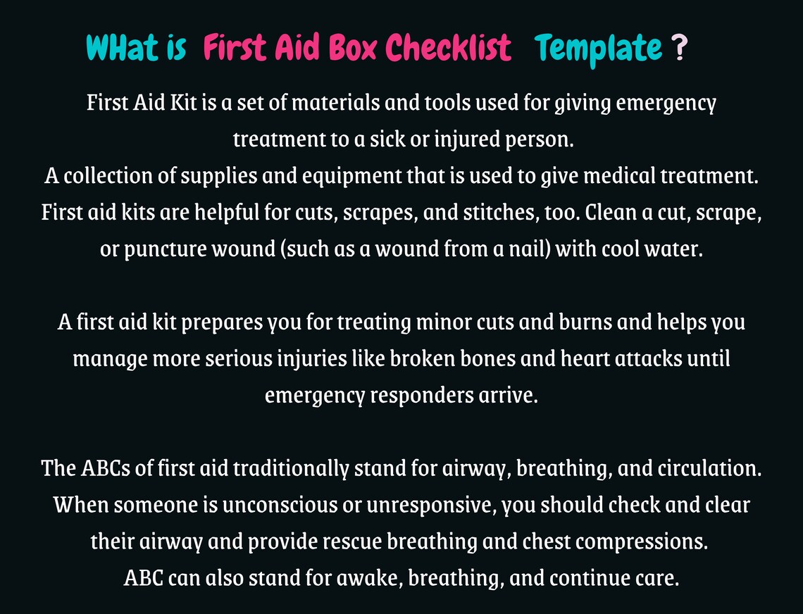 First Aid Box Checklist First Aid Kit Medicine Checklist Medicine Bag