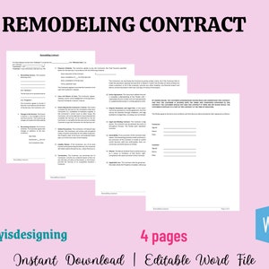 Plantilla de contrato de remodelación: Acuerdo de renovación de vivienda (archivo Word editable)