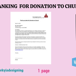 Lettre de remerciement pour un don à une église, don à une église, contribution de remerciement, remerciement pour le parrainage, parrain d'une église, remerciement aux donateurs, parole