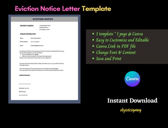 eviction notice lease contract exit notice digital etsy