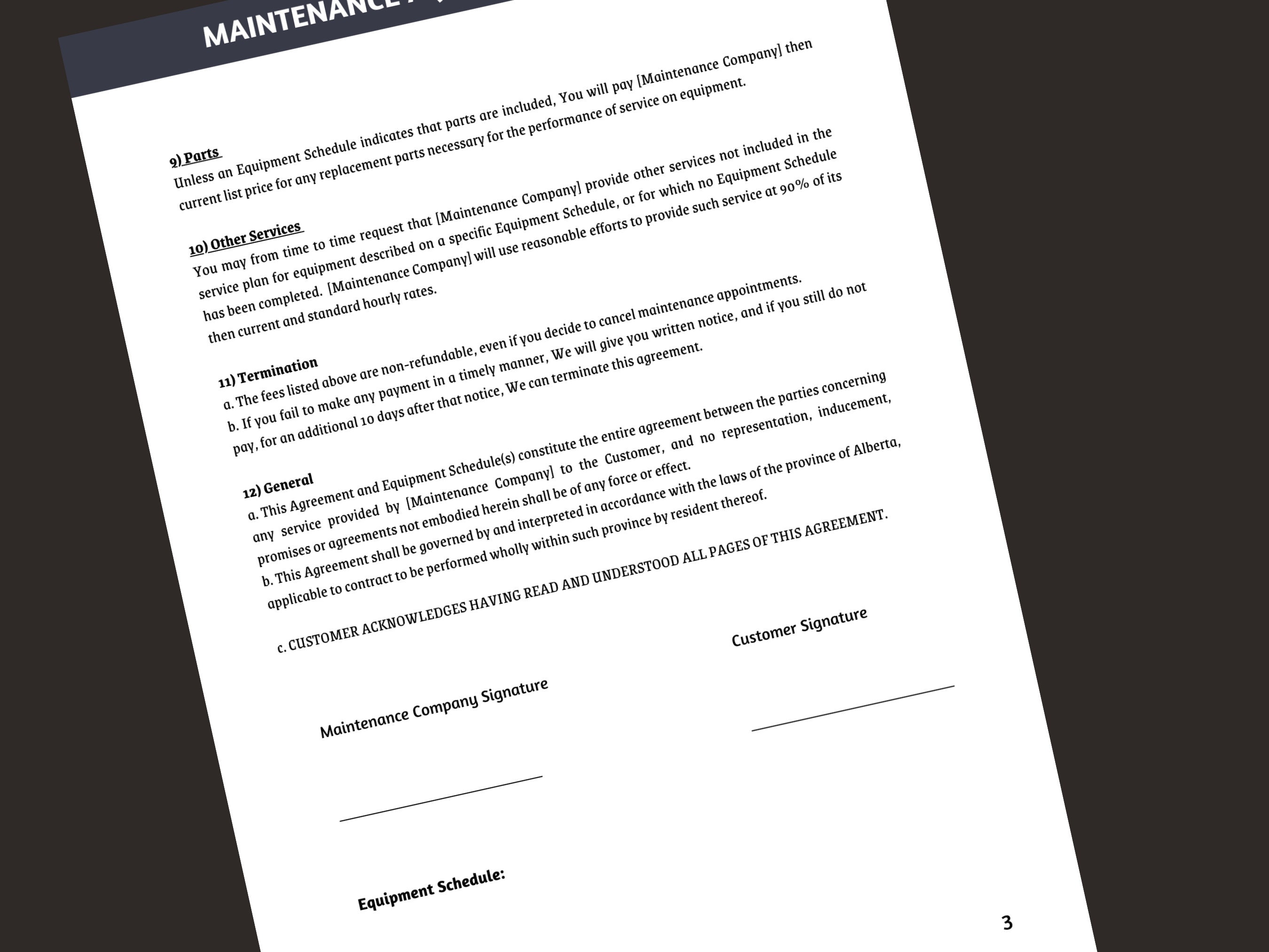 Maintenance Agreement Agreement Form Cleaning Contract - Etsy