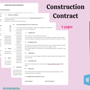 Construction Contract - Handyman Contract - Contractor Agreement -Construction Proposal * Business Form -Contract Developer -Simple Contract