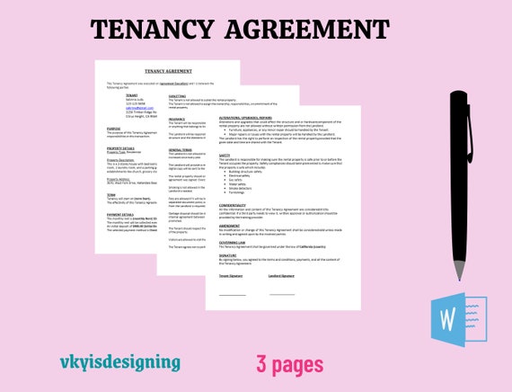 Simple Tenancy Agreement Lease Agreement House Rental Easy Etsy