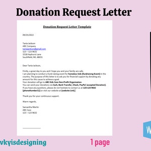 Donation Request Letter * Sponsorship Letter * Donation Letter - Fundraising Letter, Ask for Money, Fund Letter, Donor Request Letter, Word