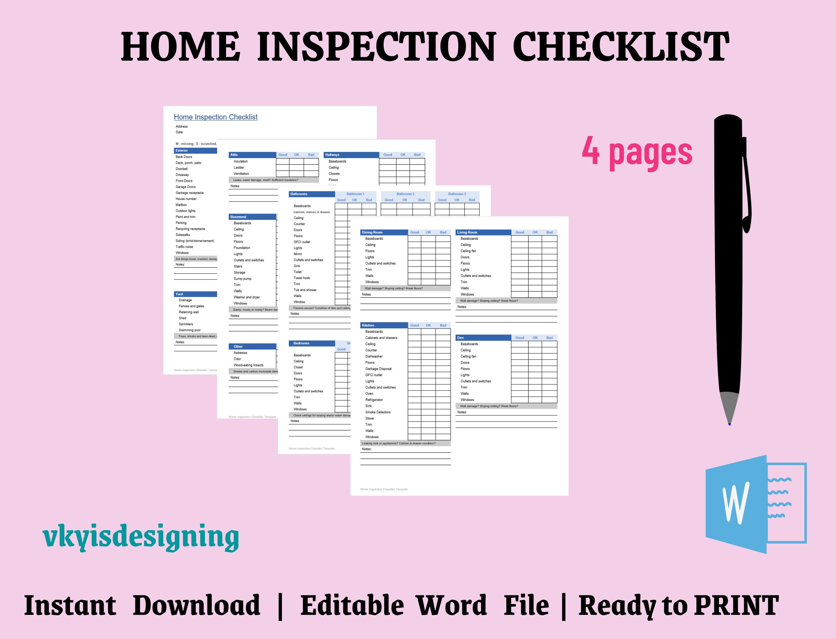 Home Inspection Checklist: Editable Template (word File) - Etsy