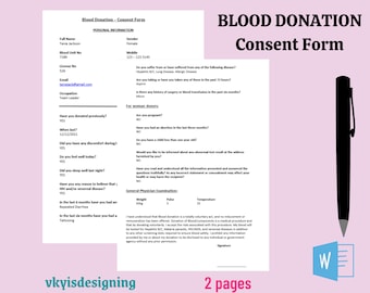 Blood Donation Consent Form * Blood Donor - Medical Consent - Donors Vitals * Medical Checkup Blood Group - Medical Form Donor Questionnaire