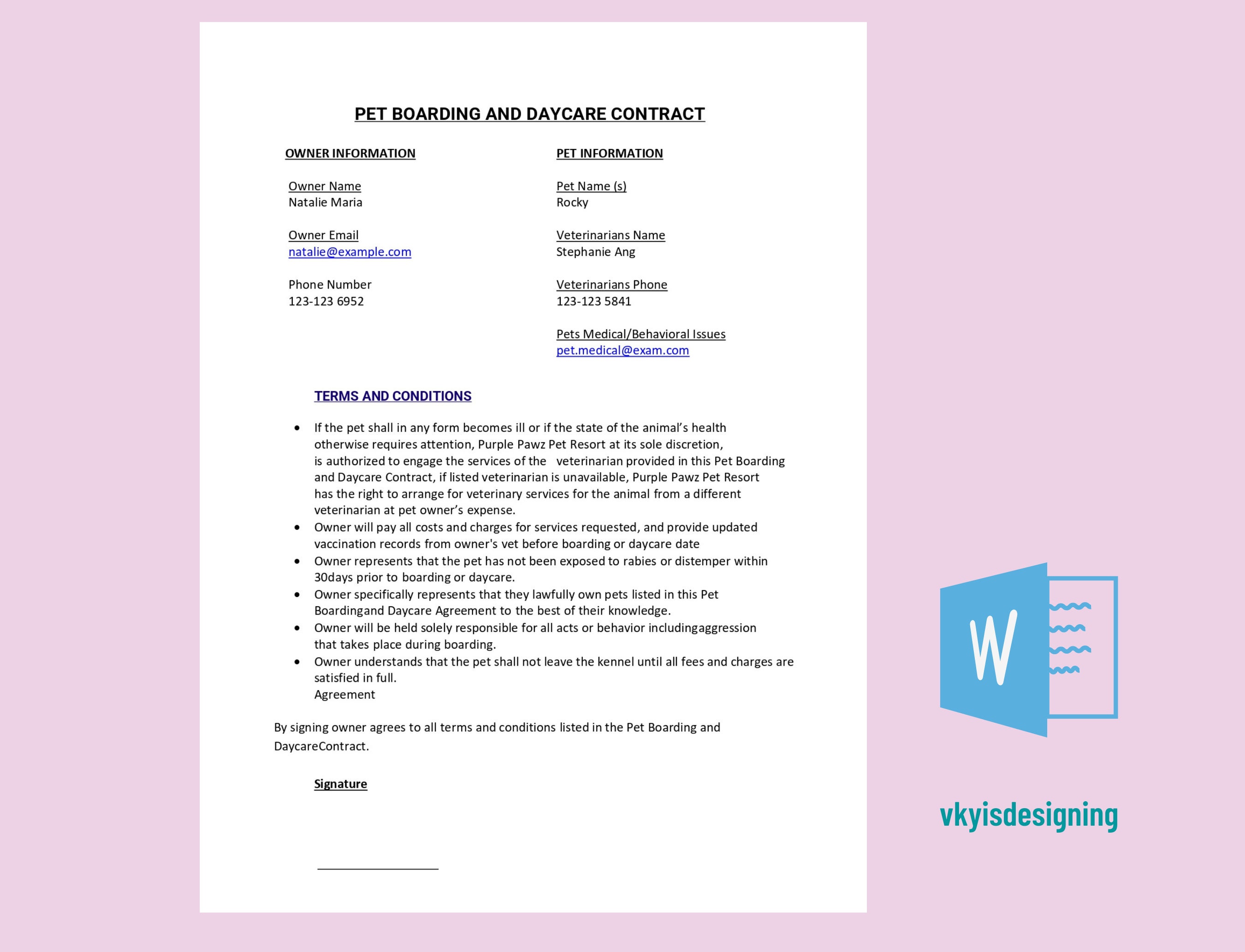 Pet Boarding Daycare Contract Pet Daycare Puppy Daycare - Etsy