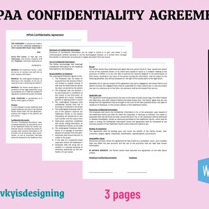 HIPAA Confidentiality Agreement, Patient Confidential, PDPA, Protection Act, Sensitive Info, Securing Patient, Insurance Portability, Word