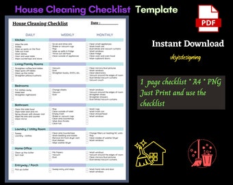 Plantilla de lista de verificación de limpieza del hogar: PDF imprimible