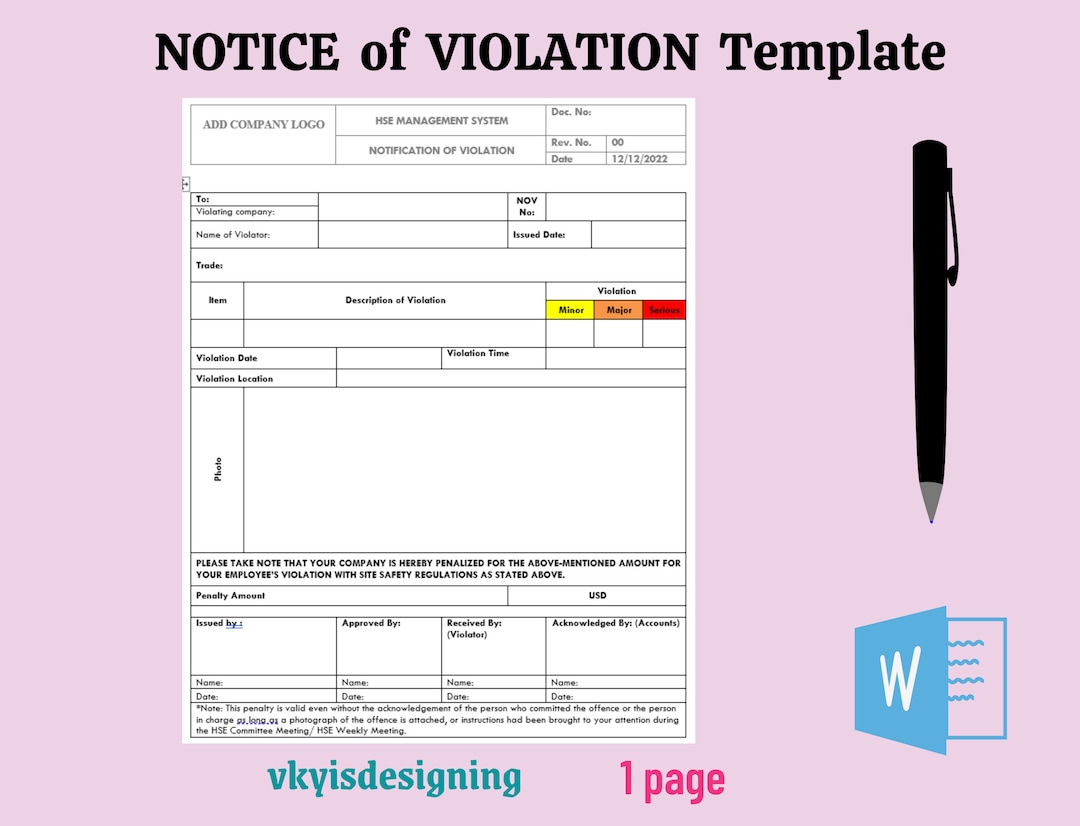 Notice of Violation Safety Violation Health Safety Violation Warning