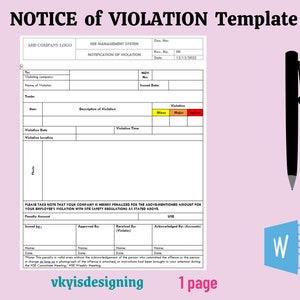 Notice of Violation * Safety Violation - Health Safety - Violation Warning - Warning Letter, Safety Tools, Employee Violation, Notice Letter