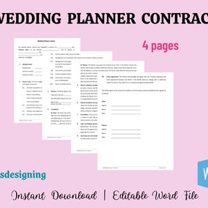 Wedding Planner, Wedding Contract, Planning Contract, Wedding Agreement, Marriage Contract, Marriage Planner, Planner Form, Editable Word