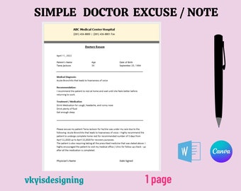 Editable Doctor&#39;s Excuse Template: Medical Office Form (WORD)