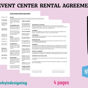 Contrato de alquiler de centro de eventos, alquiler de salones, alquiler de fiestas, contrato de eventos, planificador de eventos, gestión de eventos, lugar para eventos, alquiler de jardines, Word