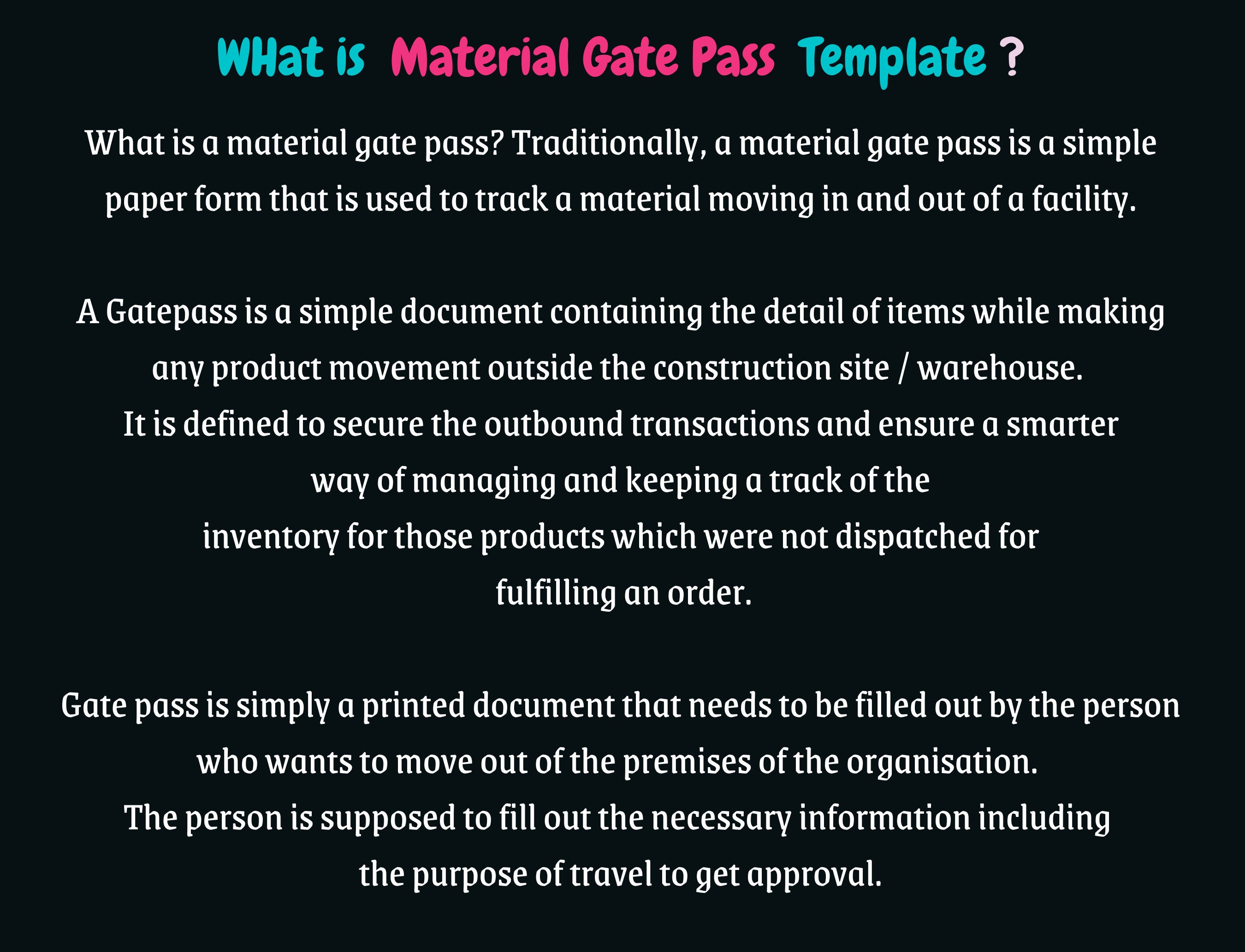 Material Gate Pass, Gate Permit, Material Tracker, Health Safety Policy