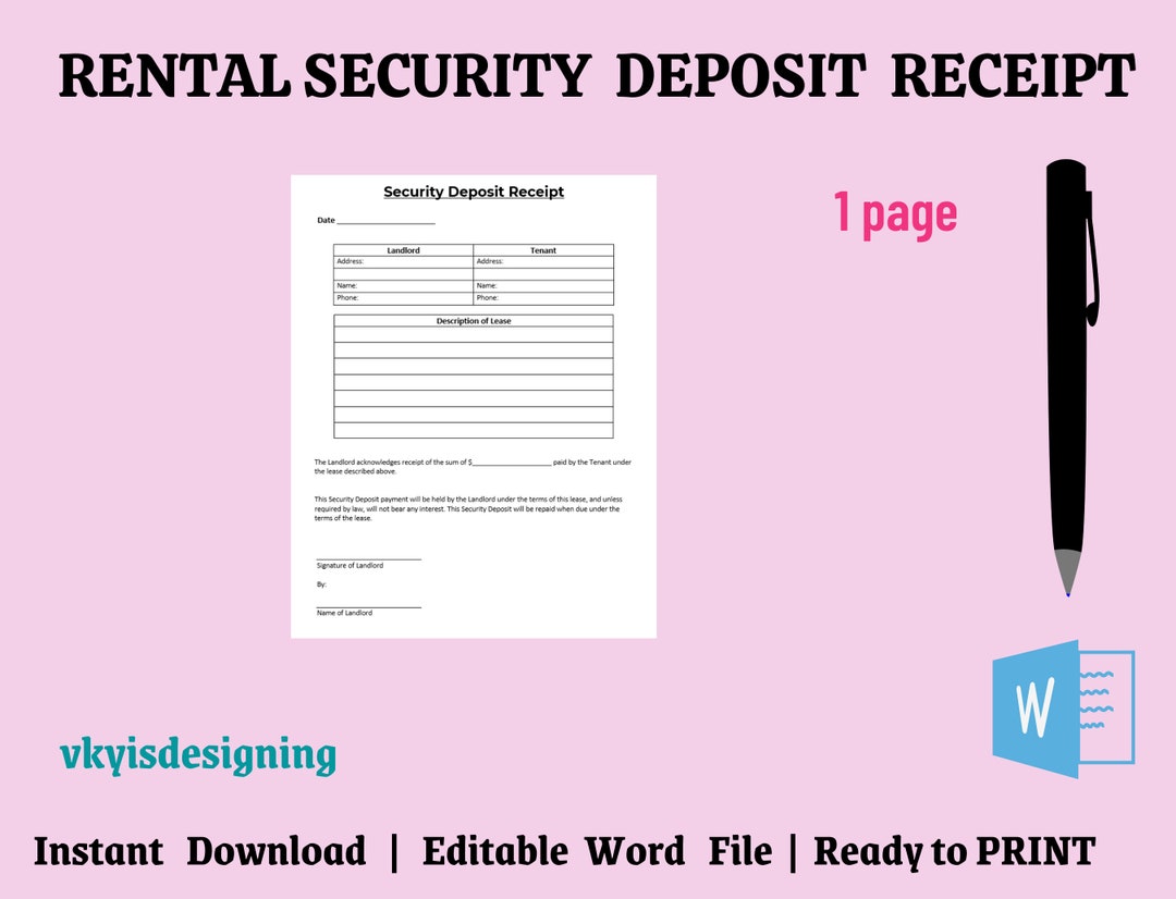 Rental Security Deposit, Deposit Receipt, Rental Deposit, Landlord