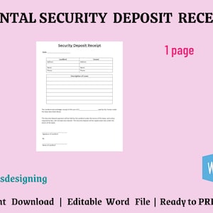 Rental Security Deposit Receipt: Editable Landlord Template (Printable Word)