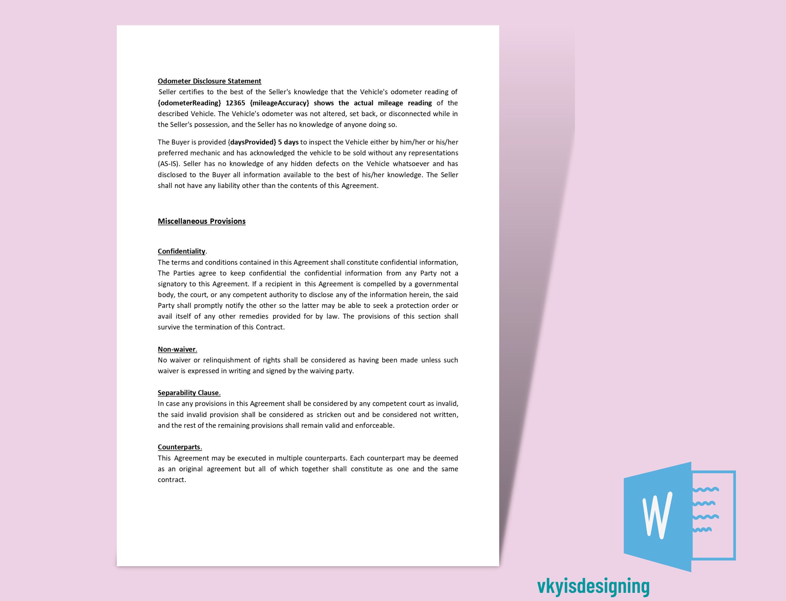 Bill of Sale for Car Motor Vehicle Bill Car Sale Form - Etsy