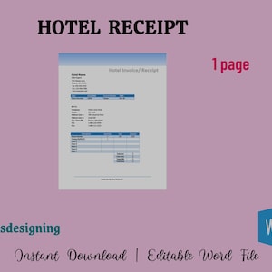 Editable Hotel Receipt Template: Simple Invoice Form (WORD)