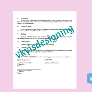 Editable Promissory Note Template: Loan Agreement, Legal Contract (WORD ...