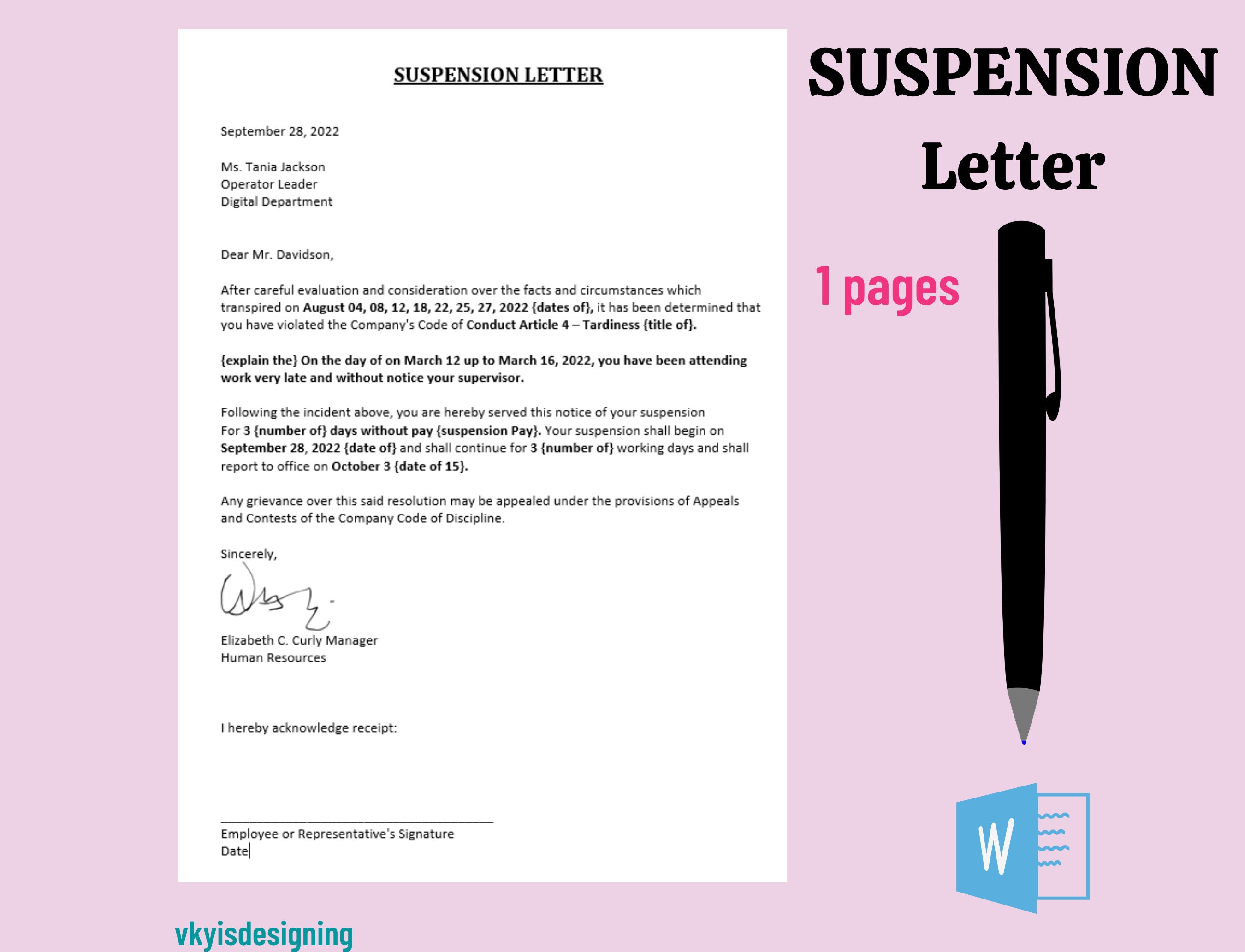 Suspension Letter Duty Violation Suspension Notice Temporary