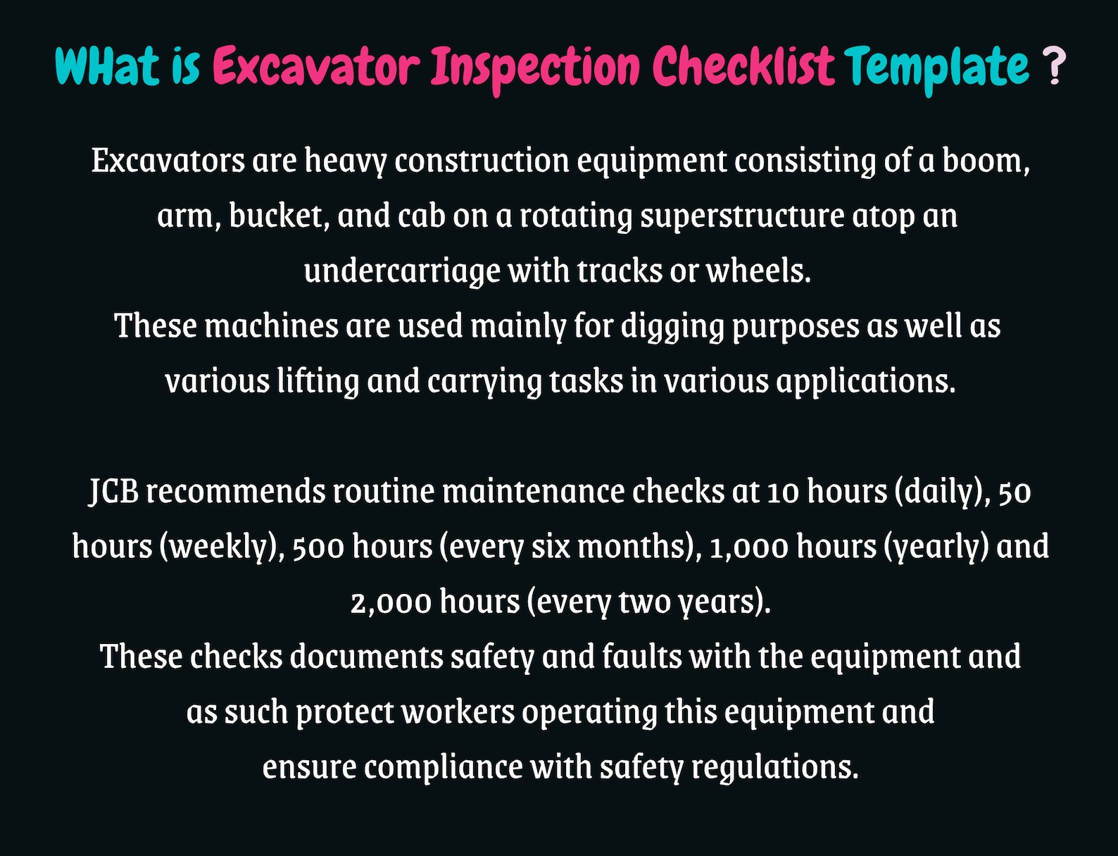 Excavator Monthly Inspection Checklist: Heavy Machinery Safety (MS Word ...