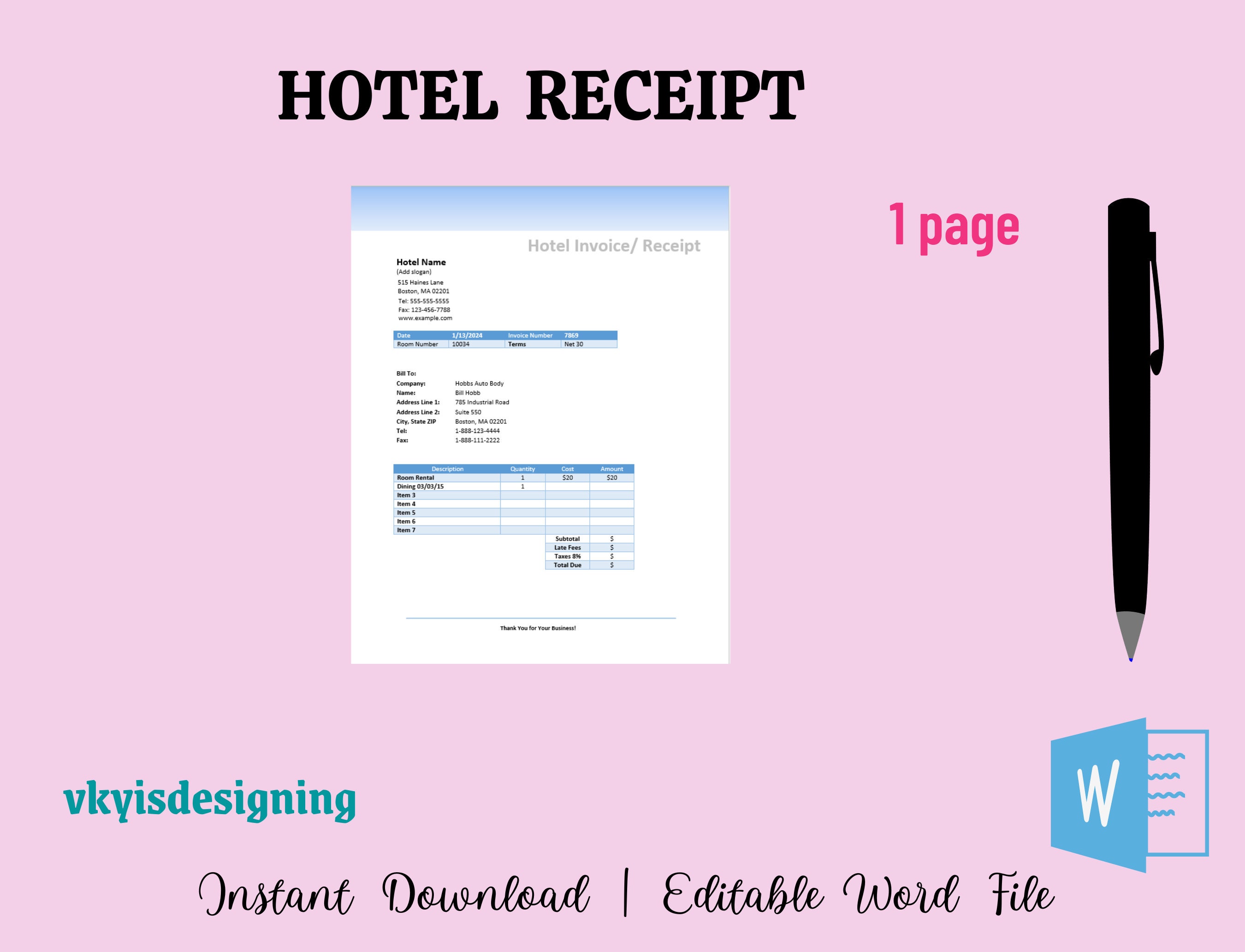 Motel 6 Receipt Template