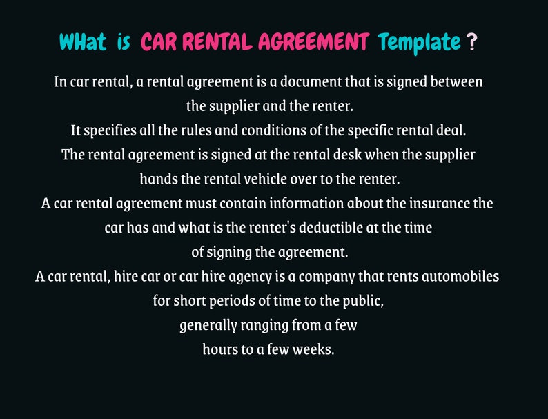 Car Rental Agreement Template: Editable Vehicle Lease (instant Download ...