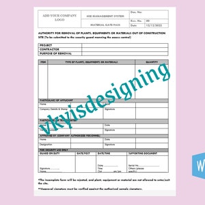 Buy Material Gate Pass Template: Construction Entry Approval (WORD ...