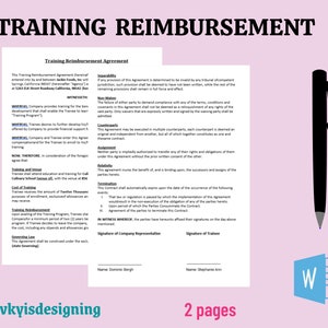 Training Reimbursement Agreement, Training Agreement, Coach Training, Training Scholarship, Employee Program, Trainee Contract, Trainer Form