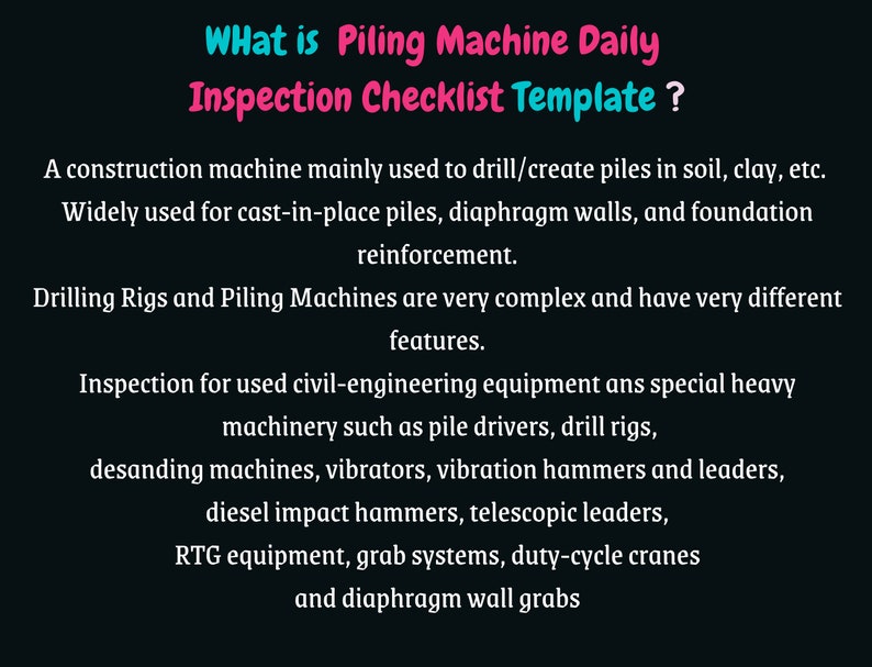 Piling Machine Inspection Checklist Drilling Rigs Safety Inspection