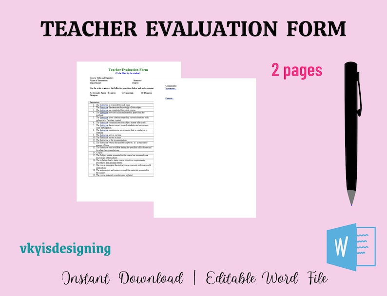 Teacher Evaluation Form, Performing Form, HR Form, School Teacher