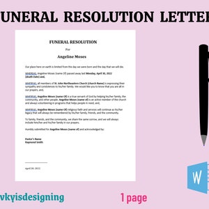 Carta de resolución de funeral, carta de la iglesia, carta de difunto, carta de duelo, carta de duelo por duelo, carta del pastor, confirmación de muerte, condolencia