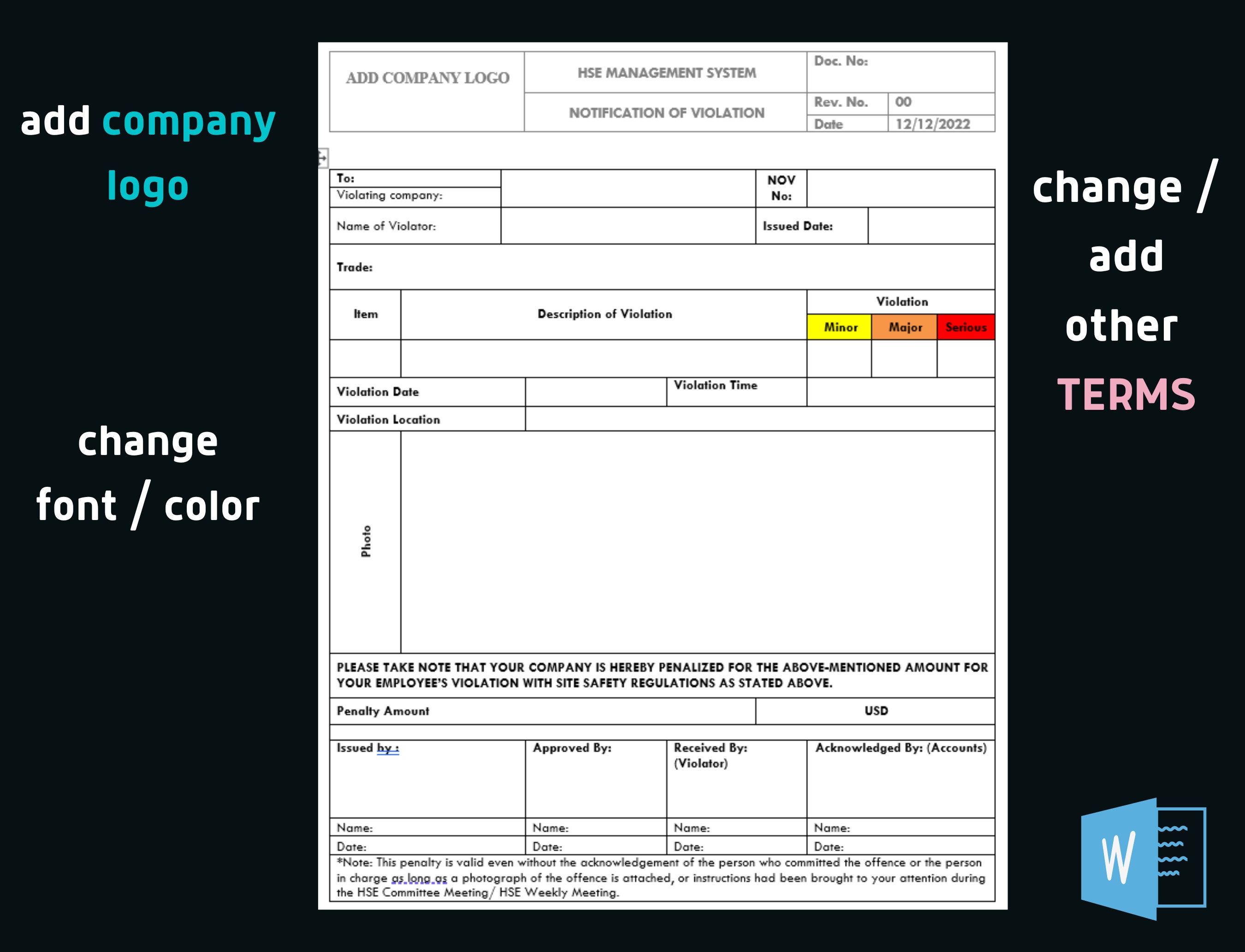 Notice of Violation Safety Violation Health Safety Violation Warning