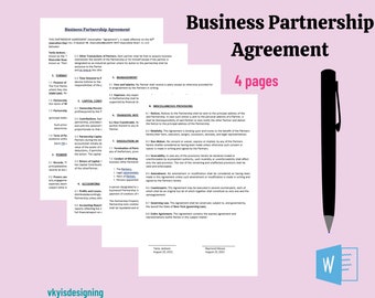 Business Partnership Agreement * Legal Document - Partnership Contract * MS Word - Easy to Edit * Share Agreement * Joint Contract - Client
