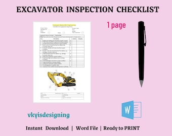 Excavator Inspection Checklist: Safety & Maintenance (MS Word)