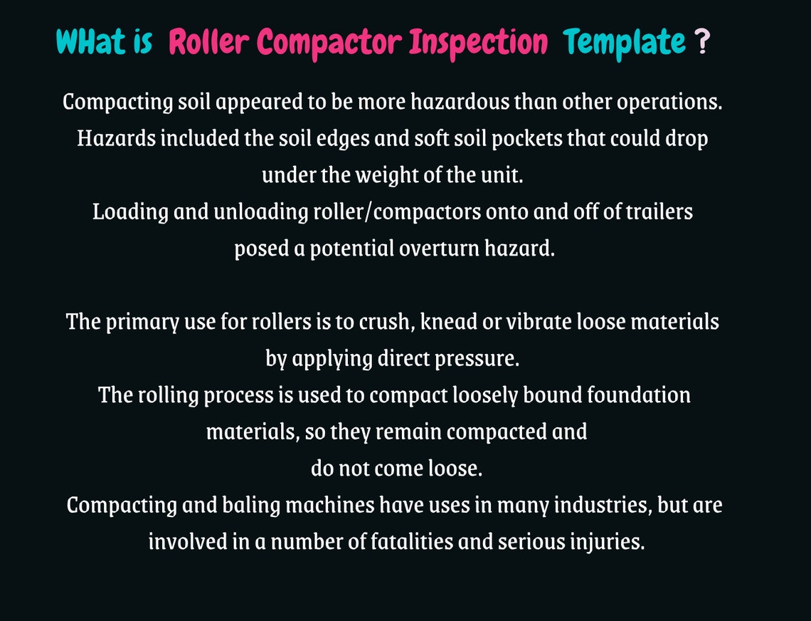 Roller Compactor Inspection Checklist, Health Safety Policy
