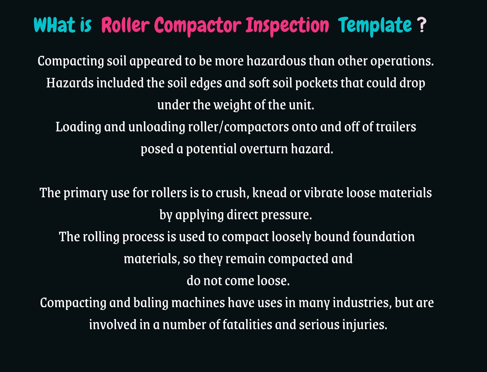 Roller Compactor Inspection Checklist, Health Safety Policy