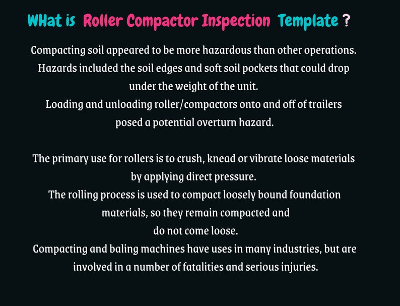 Roller Compactor Inspection Checklist, Health Safety Policy