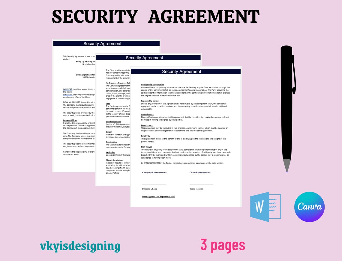 Security Agreement, Premise Security, Armed Guard, Safeguard Contract ...