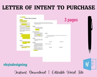 Letter to Intent to Purchase, Purchase Agreement, Purchase Contract, Property Agreement, Product Purchase, Vendor Letter, Business Agreement