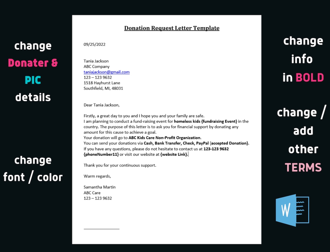 Donation Request Letter Sponsorship Letter Donation Letter Etsy