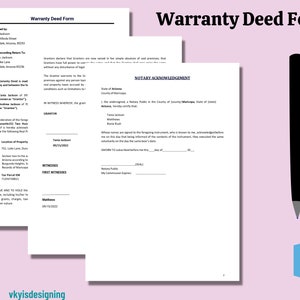 Warranty Deed Form * Transfer Ownership * Finance Mortgage - Grantor Agreement * Grantee Contract - Owner of Property- Guarantee Form - WORD