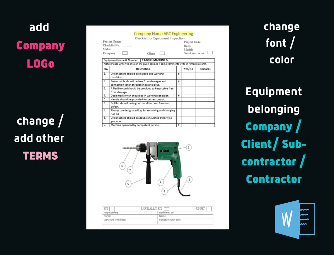 Drill Machine Inspection Checklist Health Safety Policy Etsy