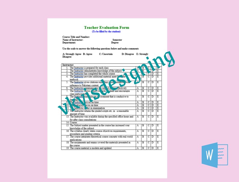 Teacher Evaluation Form: Editable HR Assessment (editable Word) - Etsy