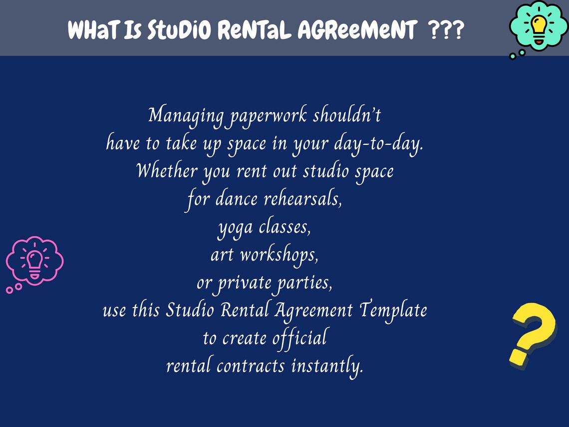 Studio Rental Agreement, Studio Contract, Photographer Contract, Studio