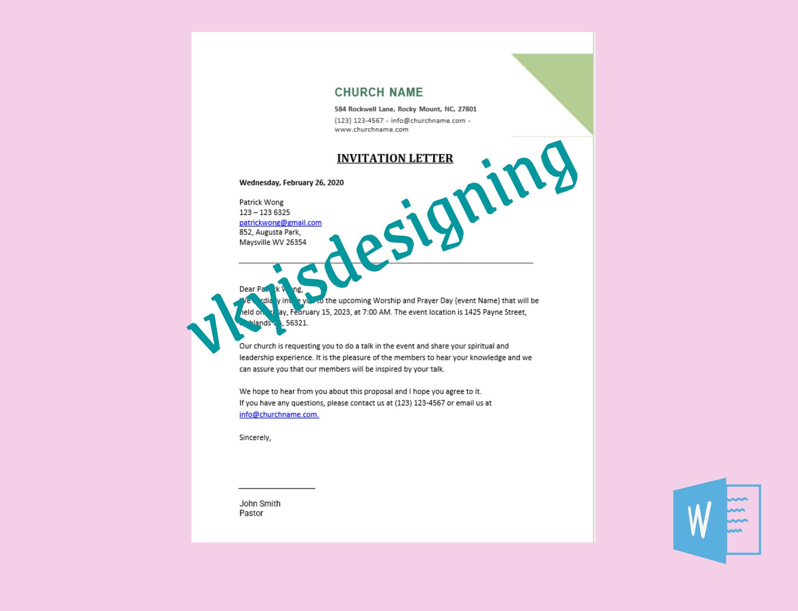 Editable Church Invitation Letter Template (word File) - Etsy