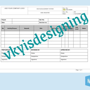Risk Register, Health Safety Policy, Risk Records, Site Risk ...