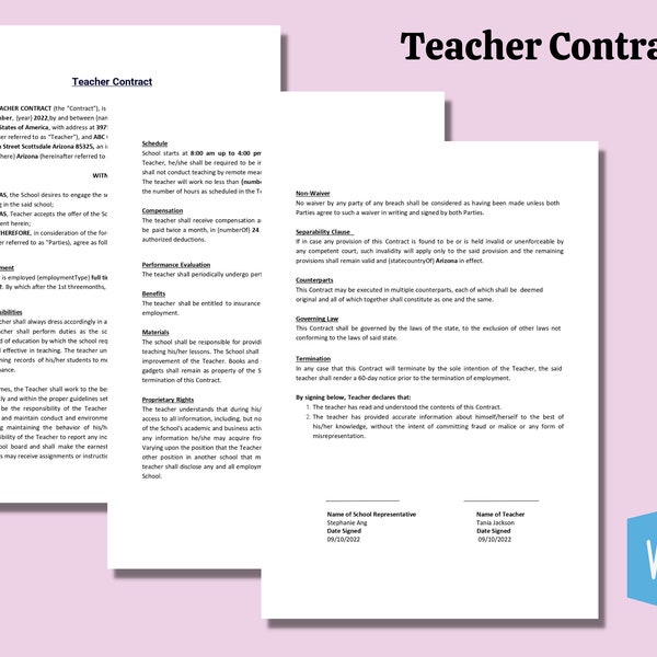 Lehrervertrag * Lehrervereinbarung * Lehrervertrag * Lehrerformulare - Lehrererklärung - Lehrervereinbarung * Bildungsformulare