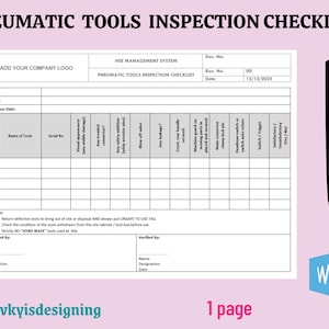 Pneumatic Tools Inspection Checklist: Safety & Maintenance (WORD Template)